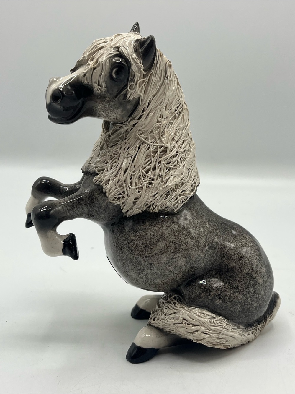 Cheval Ceramic Dapple Gray Shetland Pony Spaghetti Mane And Tail Rearing